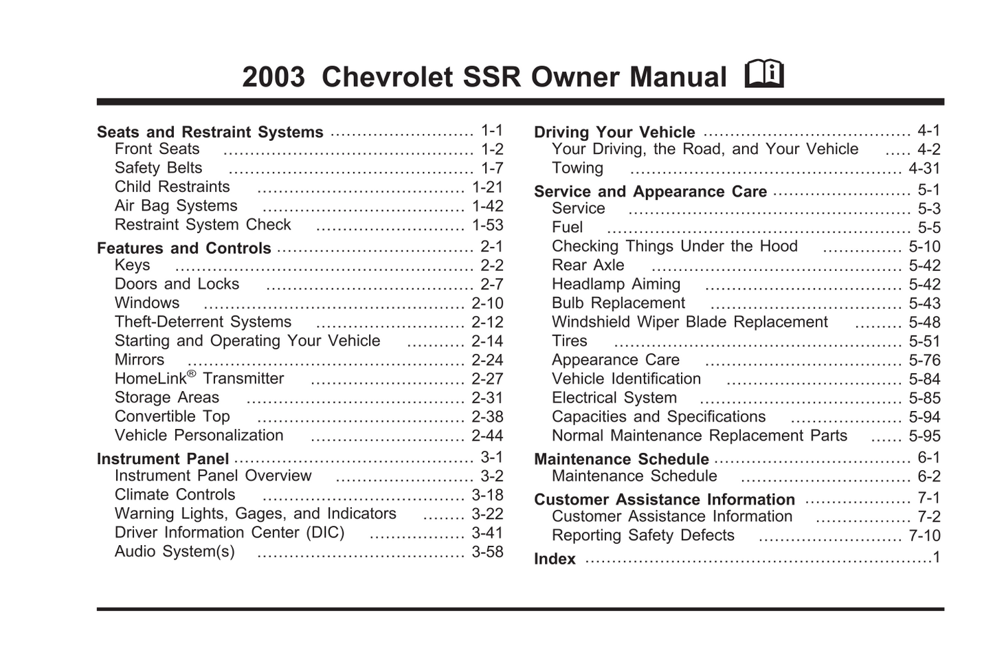 2003 Chevrolet SSR Gebruikershandleiding | Engels