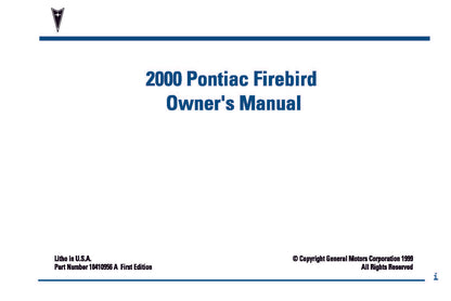 2000 Pontiac Firebird Gebruikershandleiding | Engels