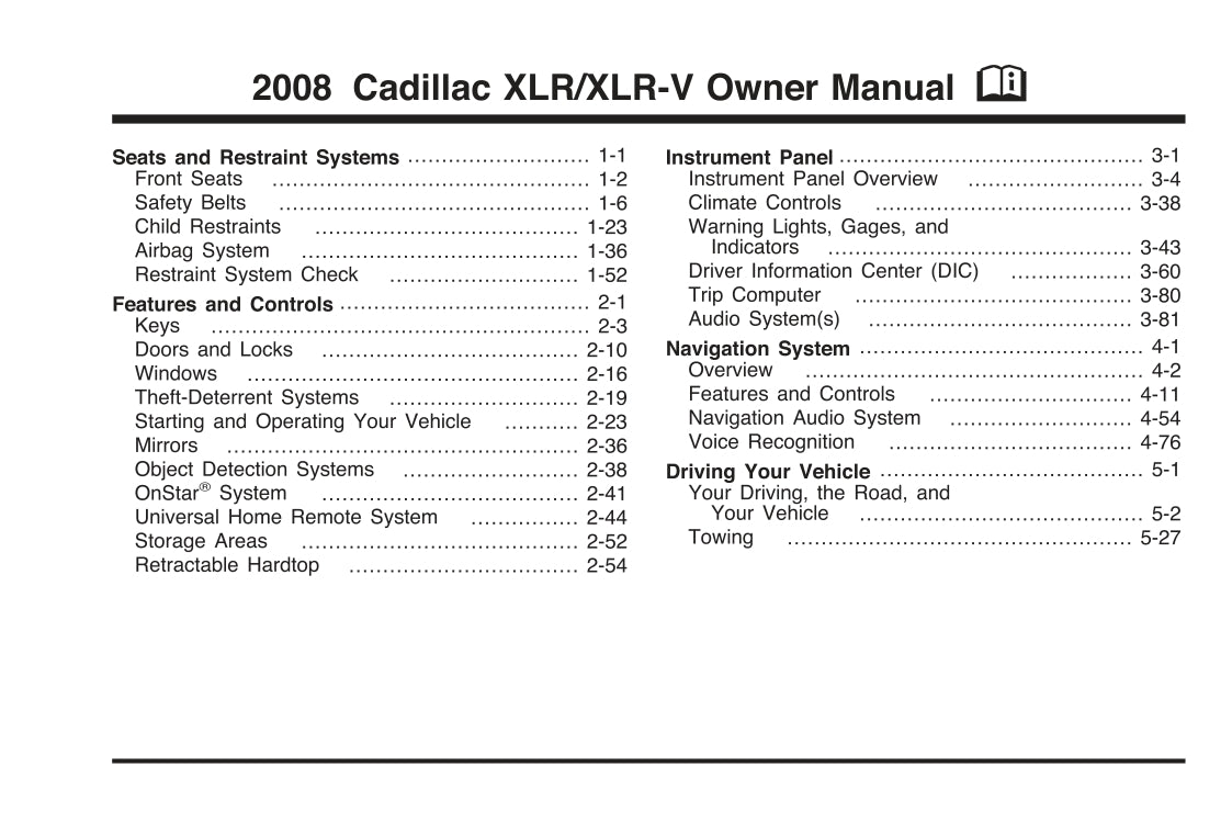 2008 Cadillac XLR / XLR-V Gebruikershandleiding | Engels