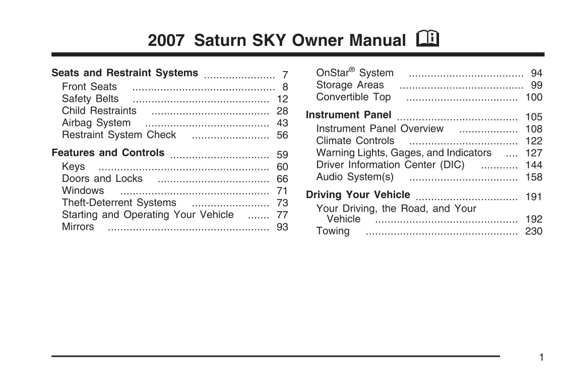 2007 Saturn Sky Gebruikershandleiding | Engels