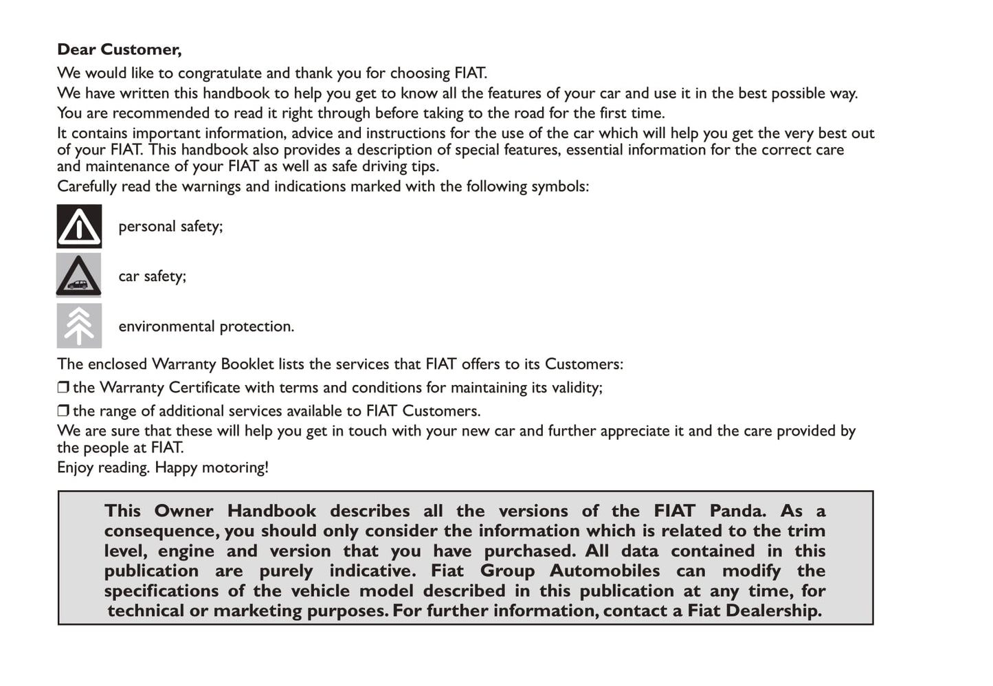 2003-2011 Fiat Panda Manuel du propriétaire | Anglais
