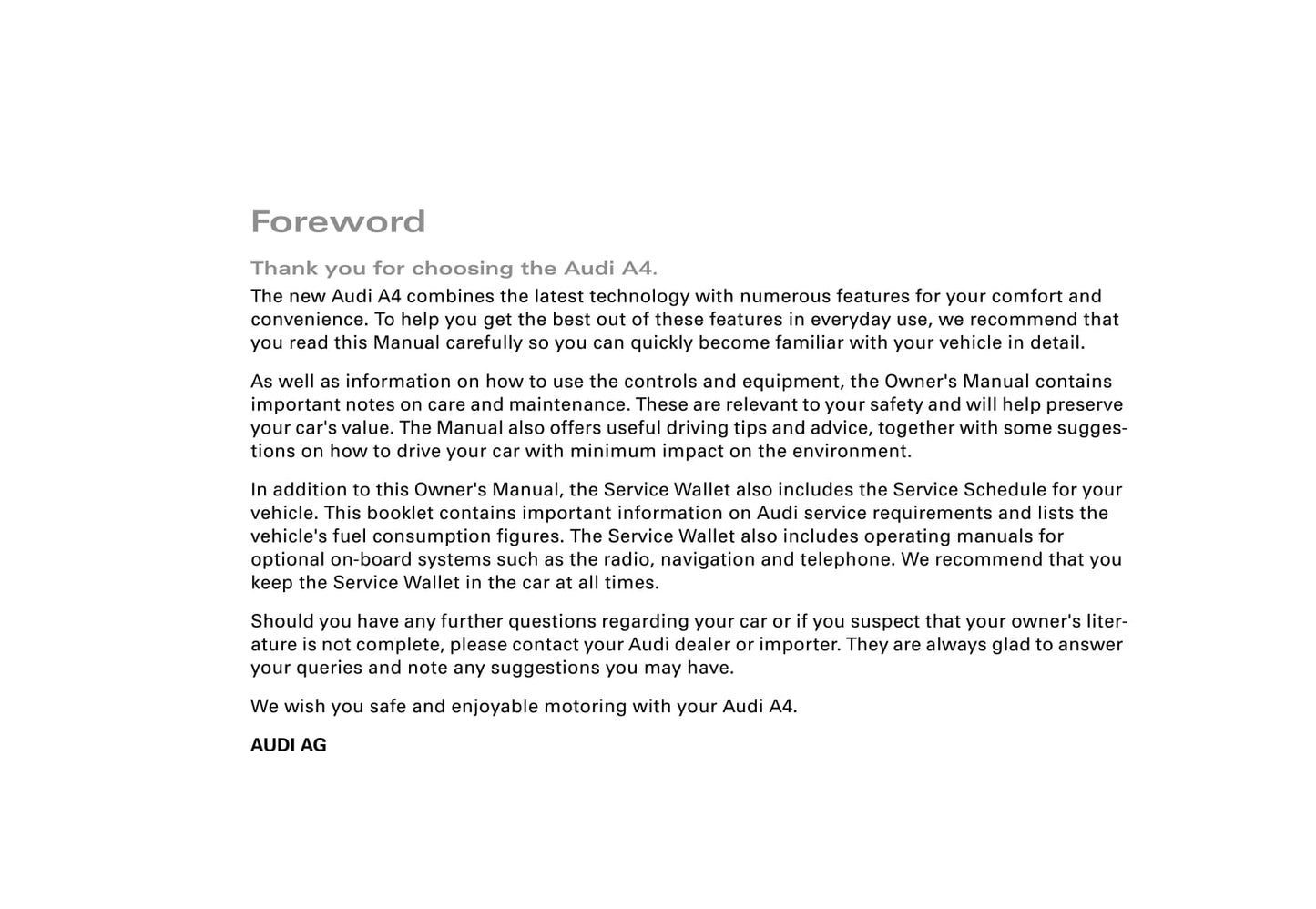 2007-2014 Audi A4 Manuel du propriétaire | Anglais