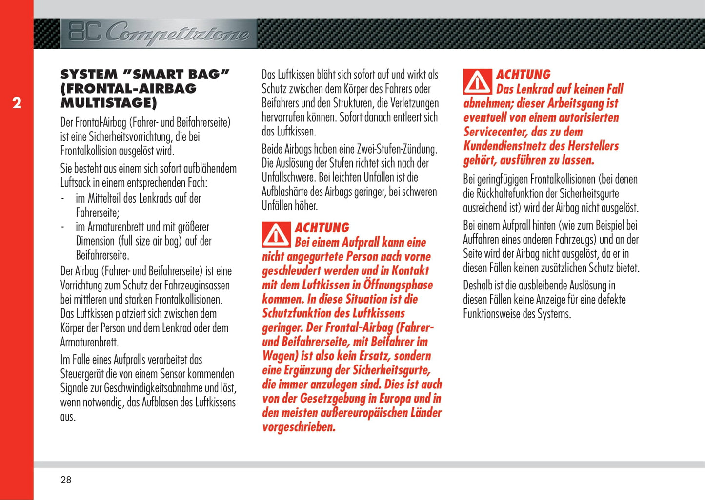 2008 Alfa Romeo 8C Bedienungsanleitung | Deutsch