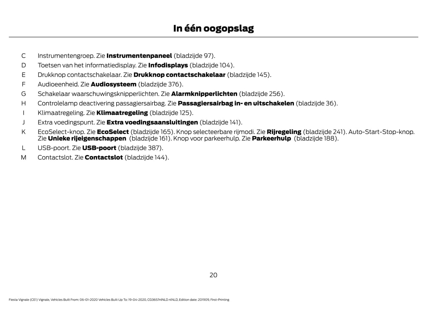 2020 Ford Fiesta Vignale Bedienungsanleitung | Niederländisch