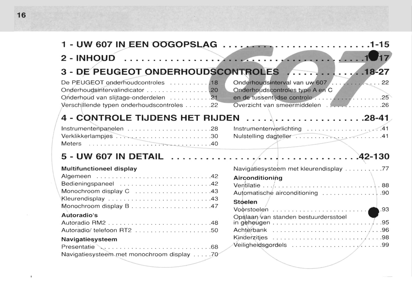 2000-2001 Peugeot 607 Owner's Manual | Dutch