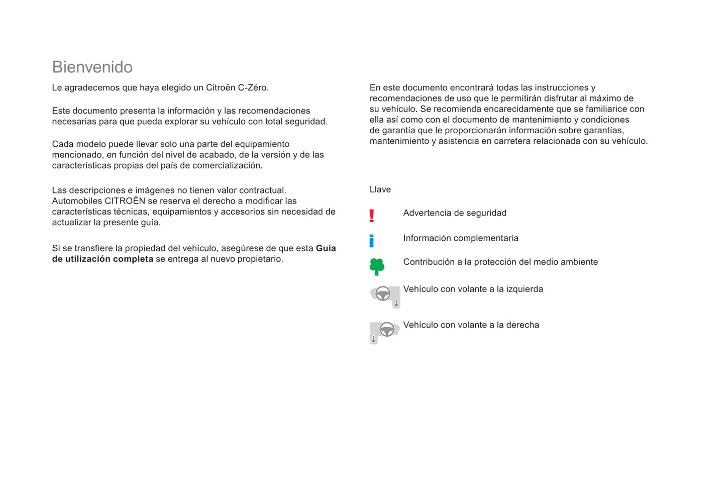 2017-2020 Citroën C-Zero Owner's Manual | Spanish