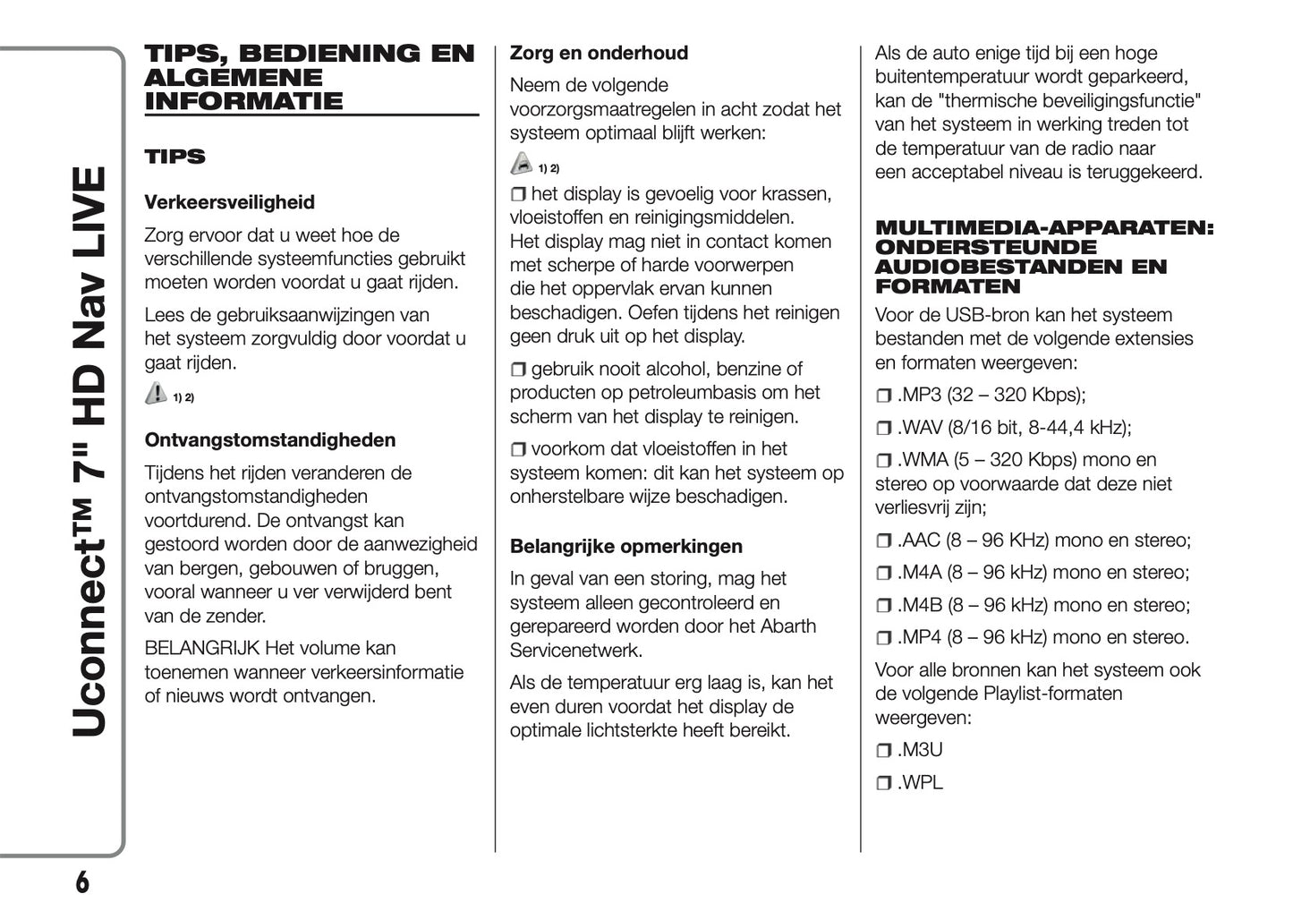 2016-2018 Abarth 500/595/695 Uconnect 7.0 Nav Manual | Dutch