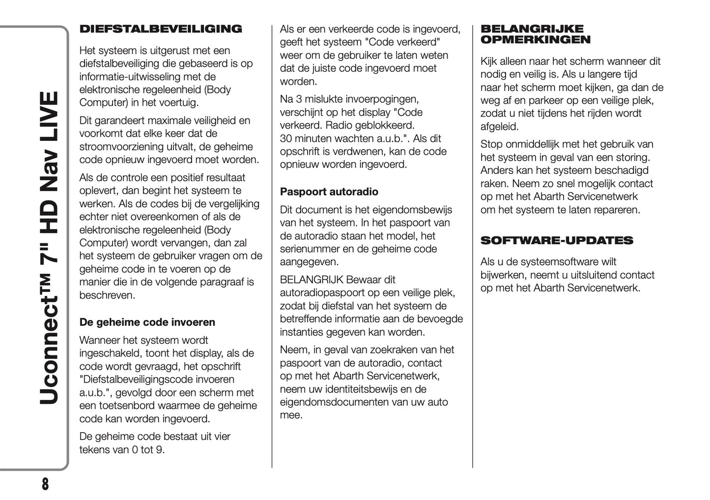 2016-2018 Abarth 500/595/695 Uconnect 7.0 Nav Manual | Dutch