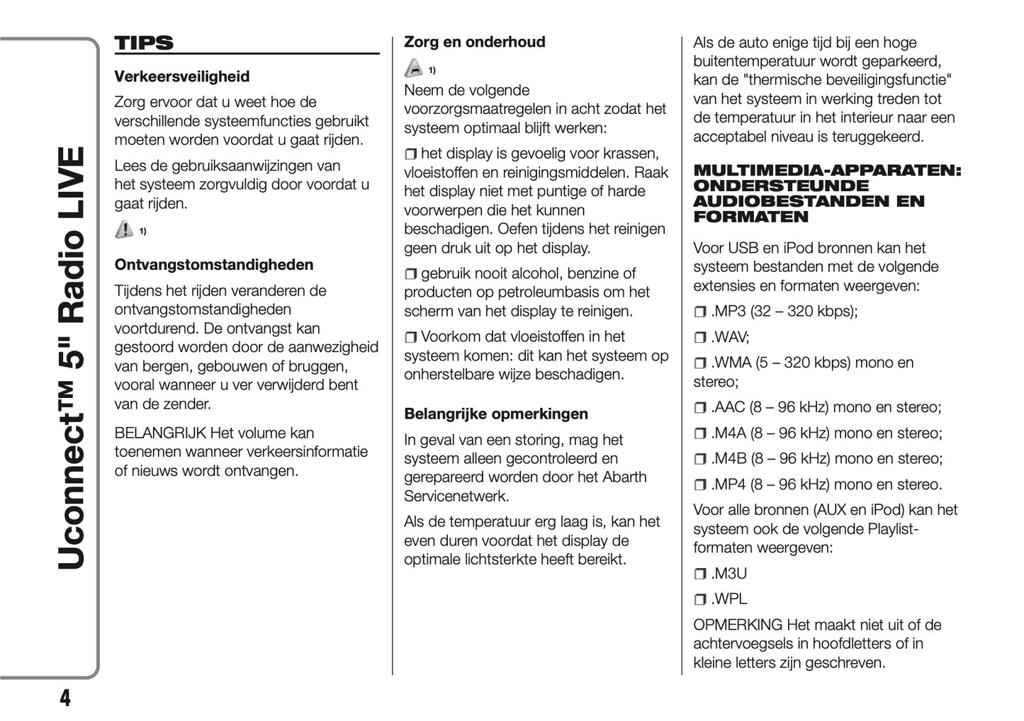 2017-2018 Abarth 500/595/695 Uconnect 5.0 Radio Handleiding | Nederlands