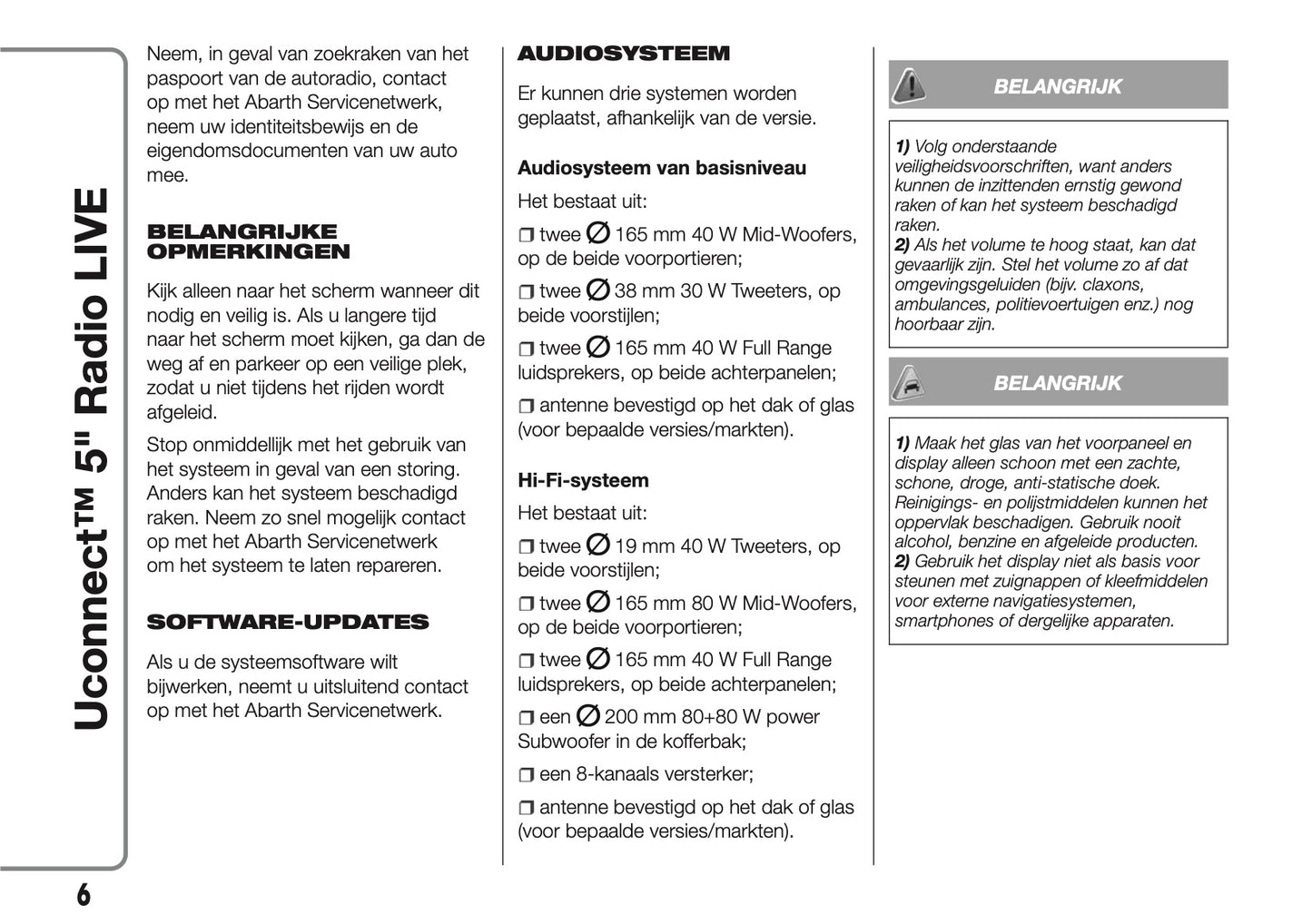 2017-2018 Abarth 500/595/695 Uconnect 5.0 Radio Handleiding | Nederlands