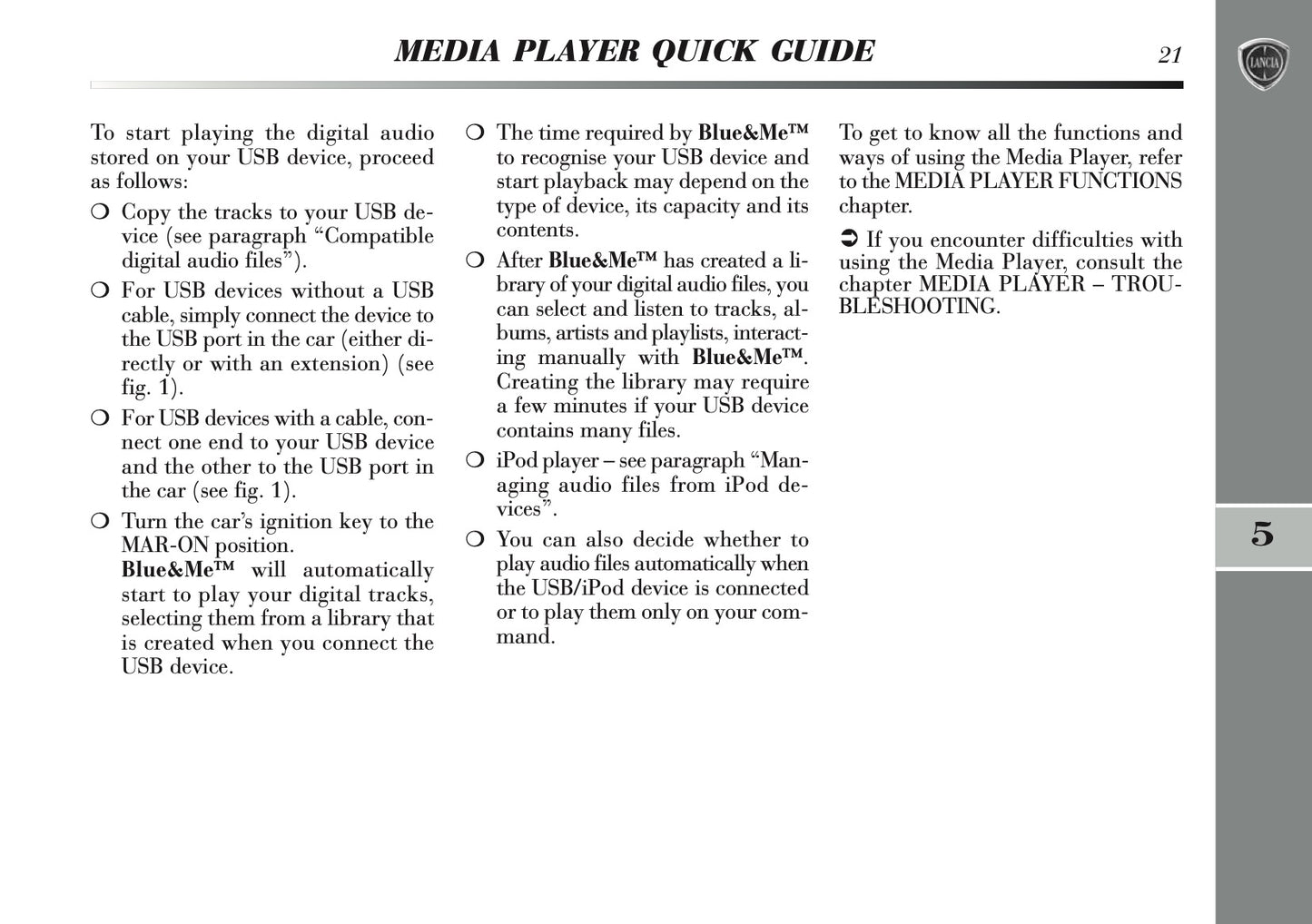 2011-2013 Lancia Delta Blue&Me Instant Nav Manual | English