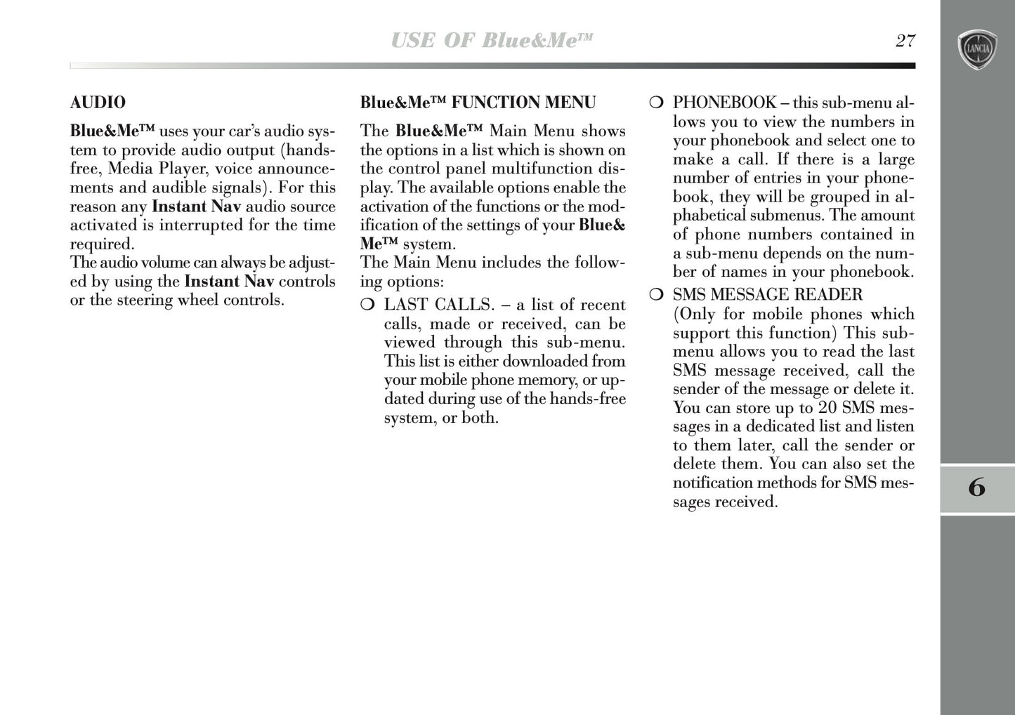 2011-2013 Lancia Delta Blue&Me Instant Nav Manual | English