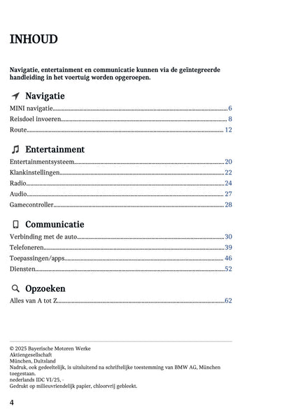 2025-2026 Mini Countryman Infotainment Handleiding | Nederlands