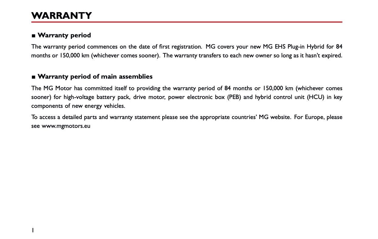 2023 MG EHS Maintenance Book | English