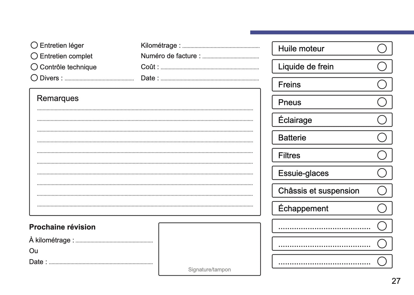 Opel Maintenance Book | French