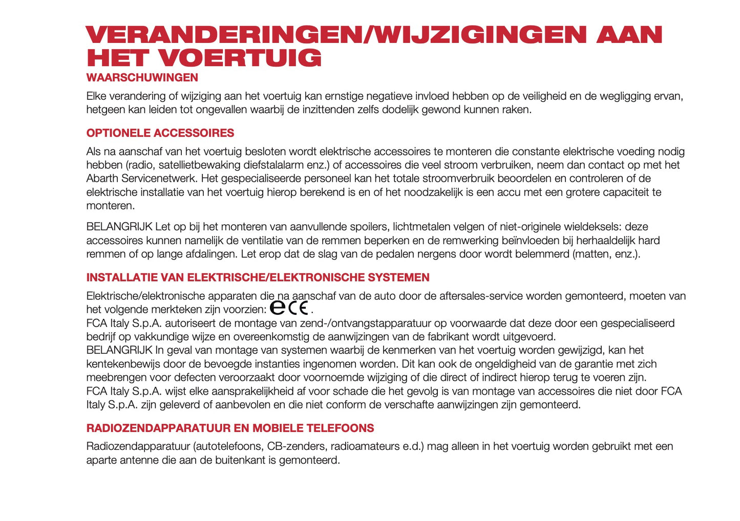 2016-2017 Abarth 500/595 Owner's Manual | Dutch