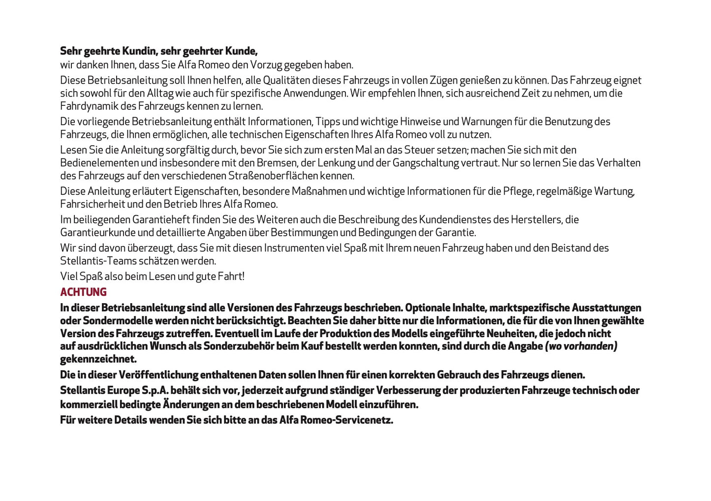 2023 Alfa Romeo Giulia Bedienungsanleitung | Deutsch
