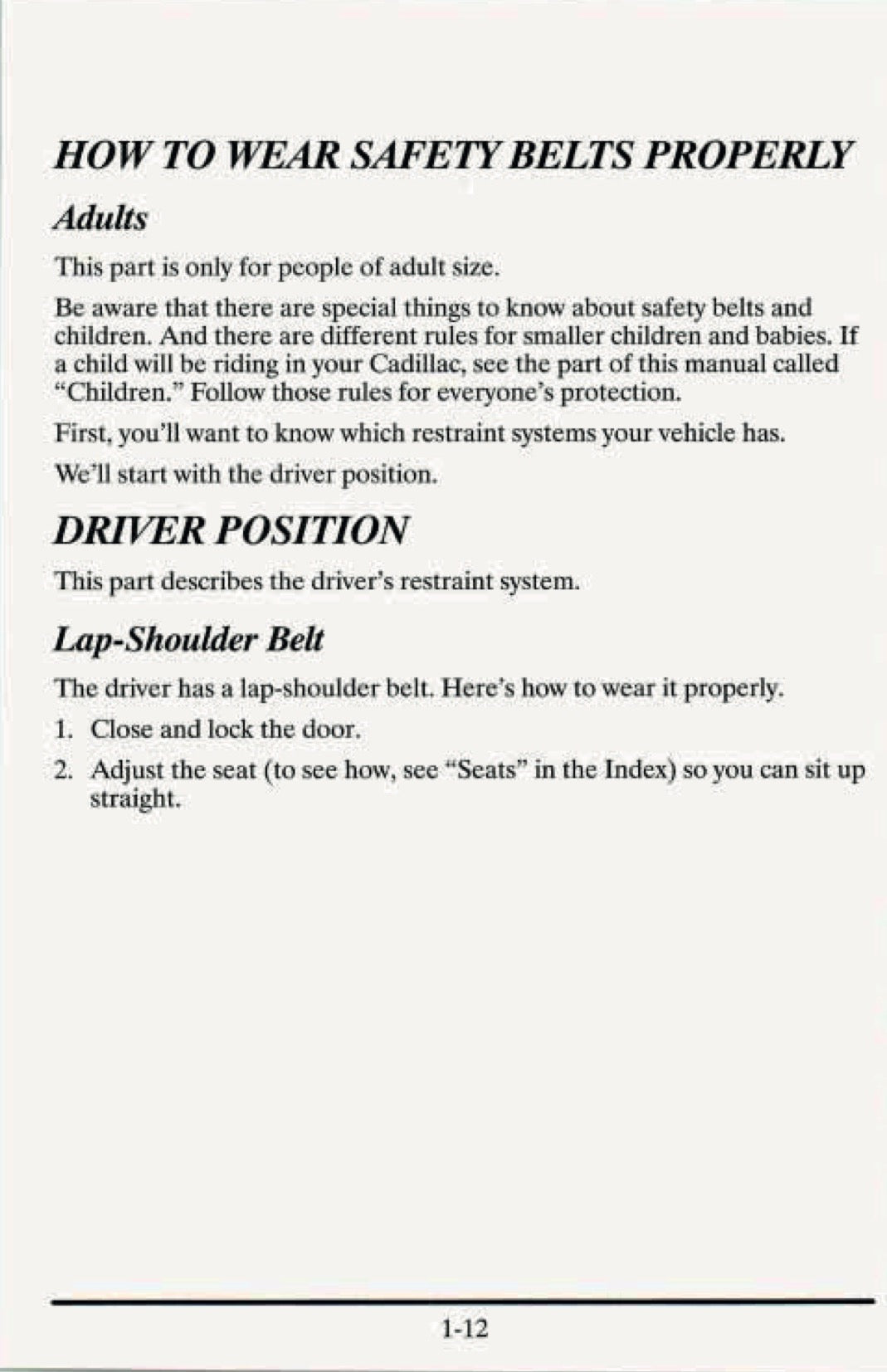 1995 Cadillac Fleetwood Owner's Manual | English