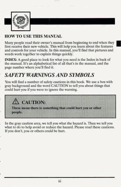 1995 Cadillac Fleetwood Owner's Manual | English