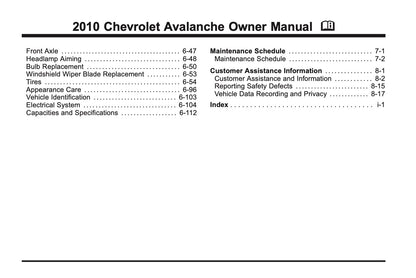2010 Chevrolet Avalanche Owner's Manual | English US