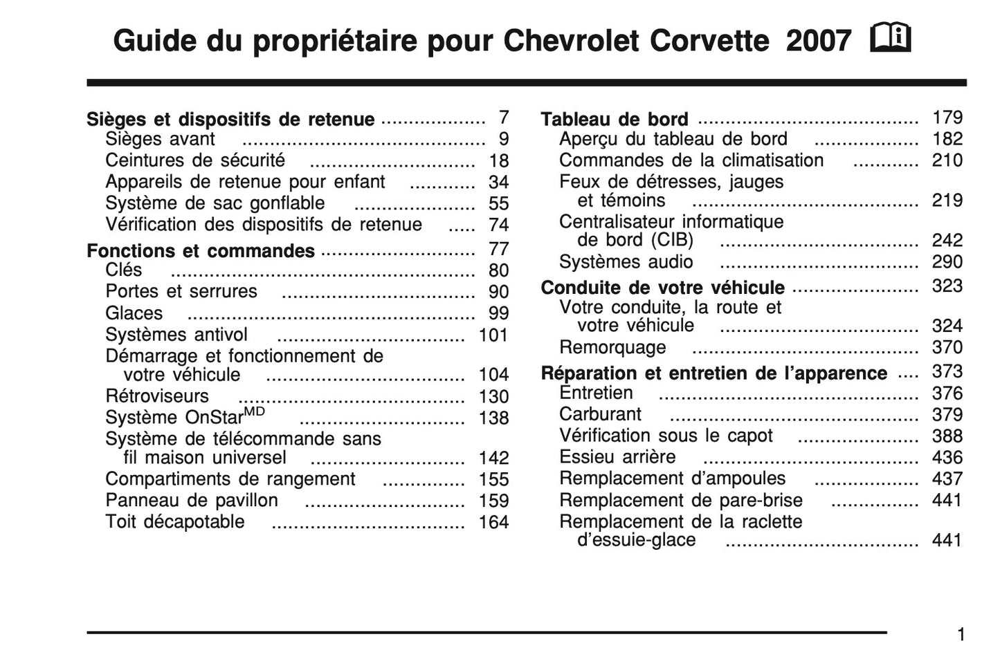 2007 Chevrolet Corvette Manuel du propriétaire | Français