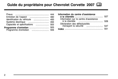 2007 Chevrolet Corvette Manuel du propriétaire | Français