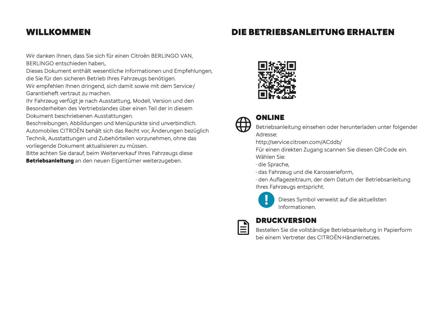 2025 Citroën Berlingo/Berlingo Van Owner's Manual | German