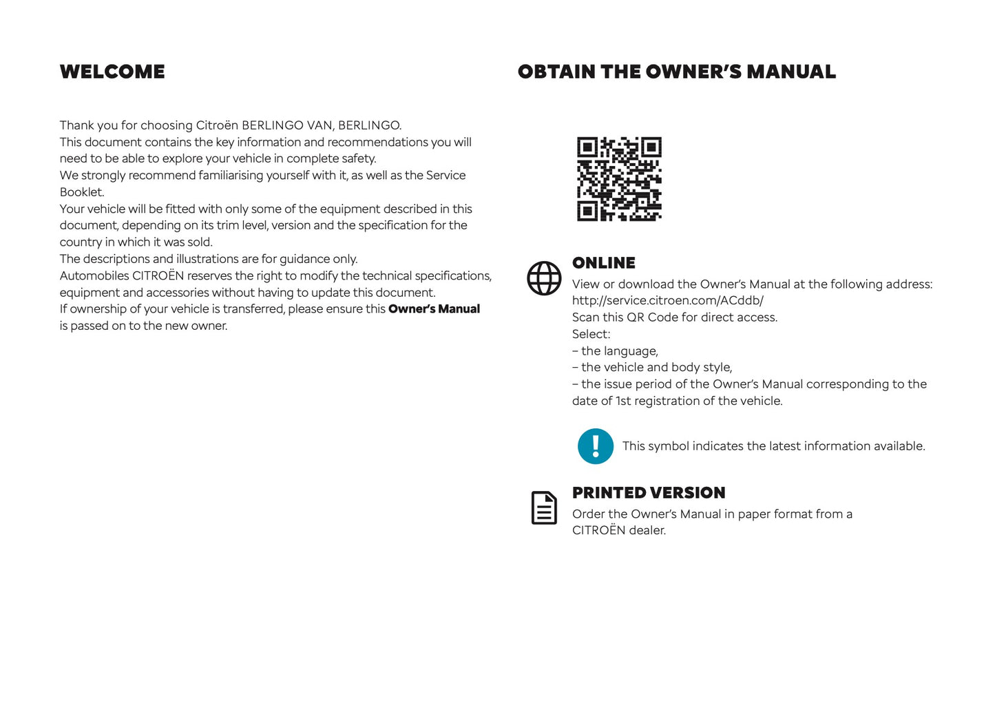 2025 Citroën Berlingo/Berlingo Van Owner's Manual | English