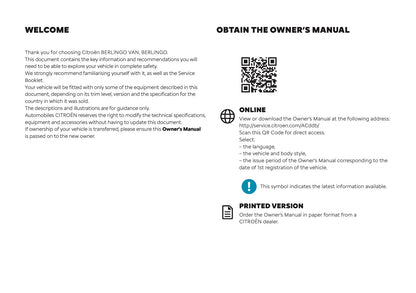 2025 Citroën Berlingo/Berlingo Van Owner's Manual | English