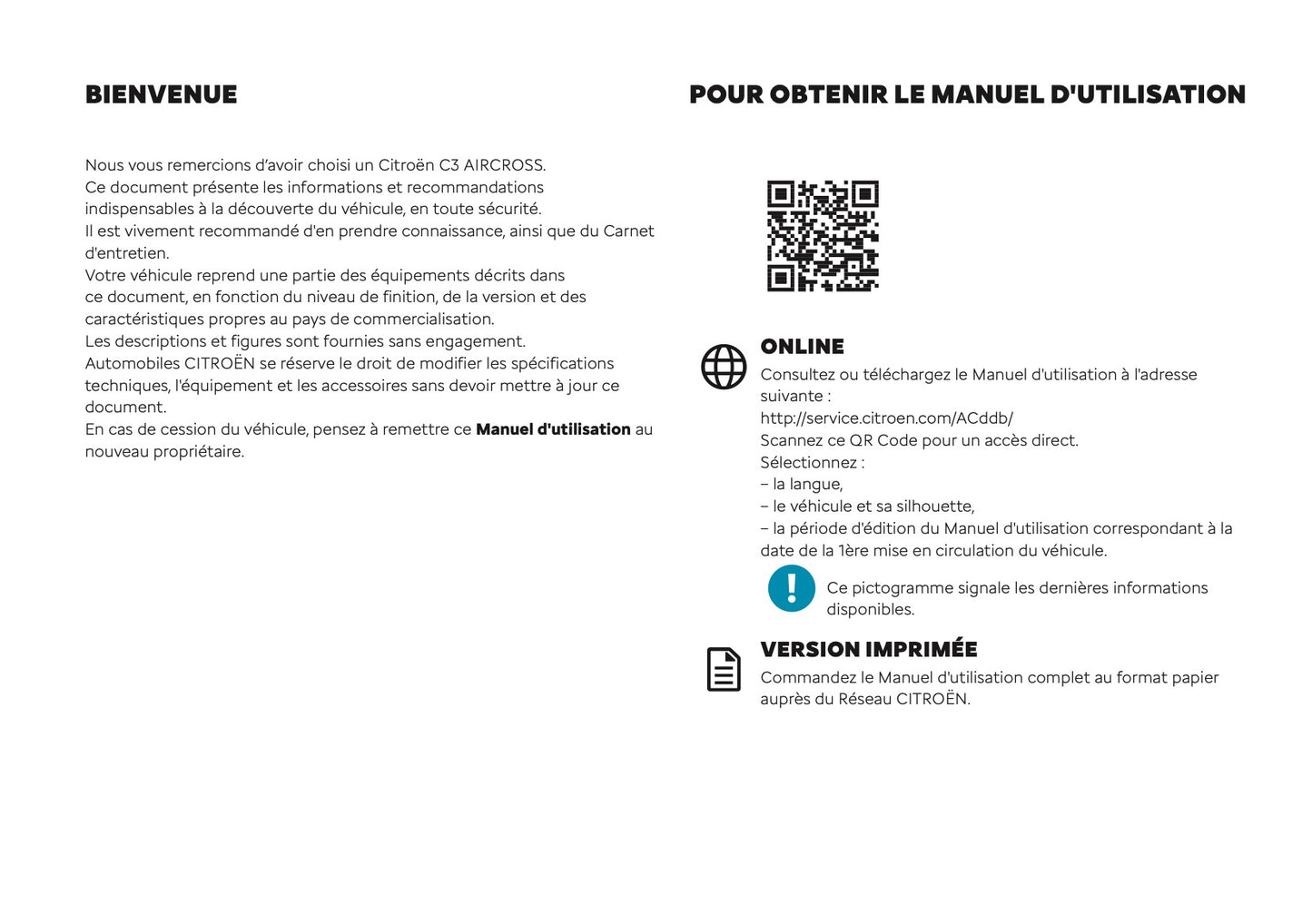 2026 Citroën C3 Aircross Owner's Manual | French