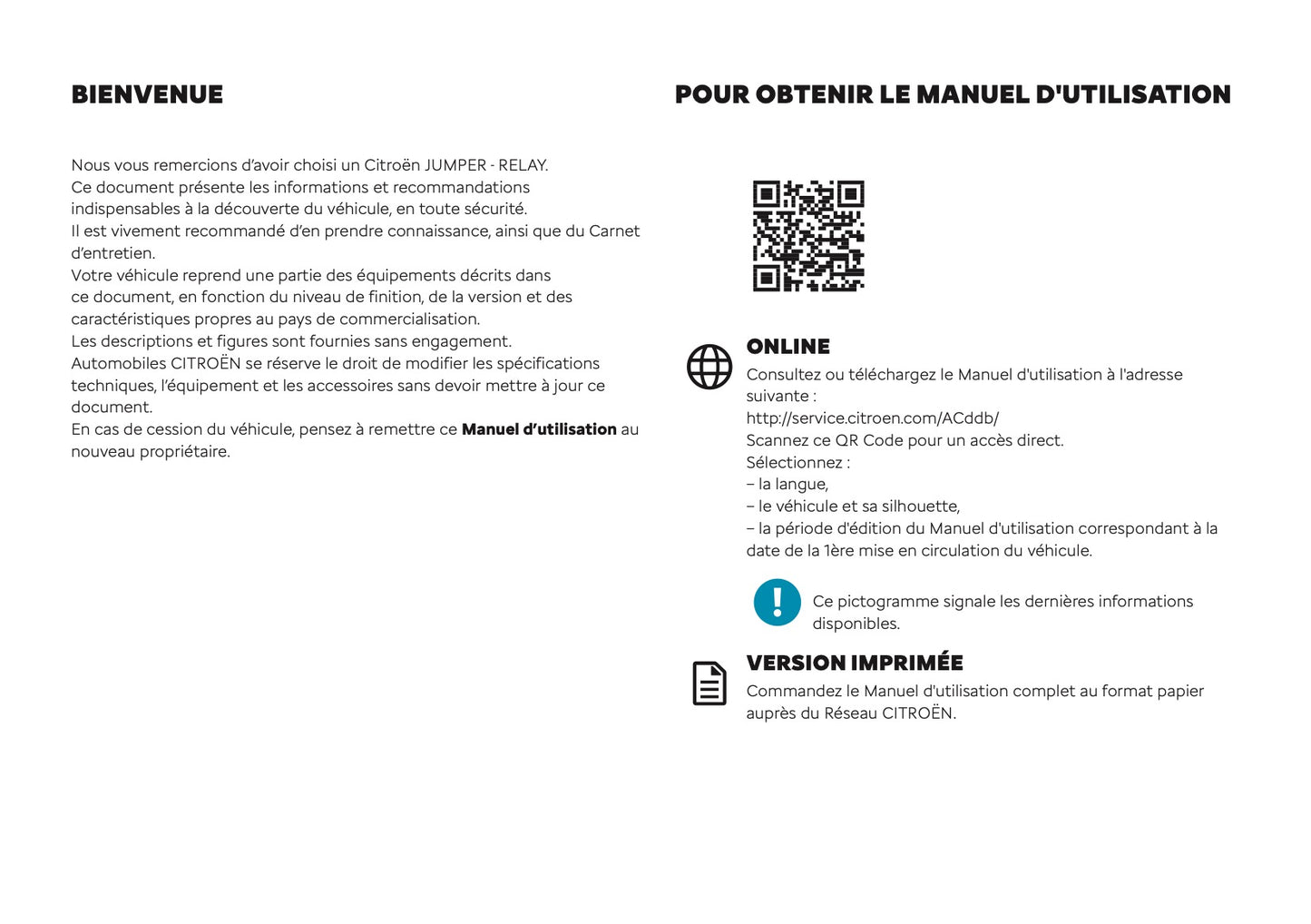 2025-2026 Citroën Jumper/Relay Owner's Manual | French