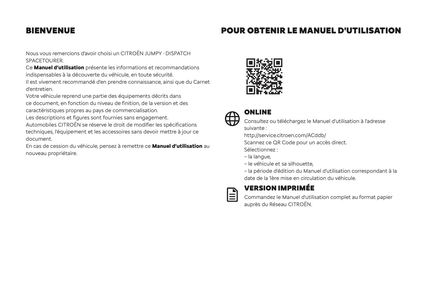 2026 Citroën Jumpy/Dispatch/SpaceTourer Owner's Manual | French