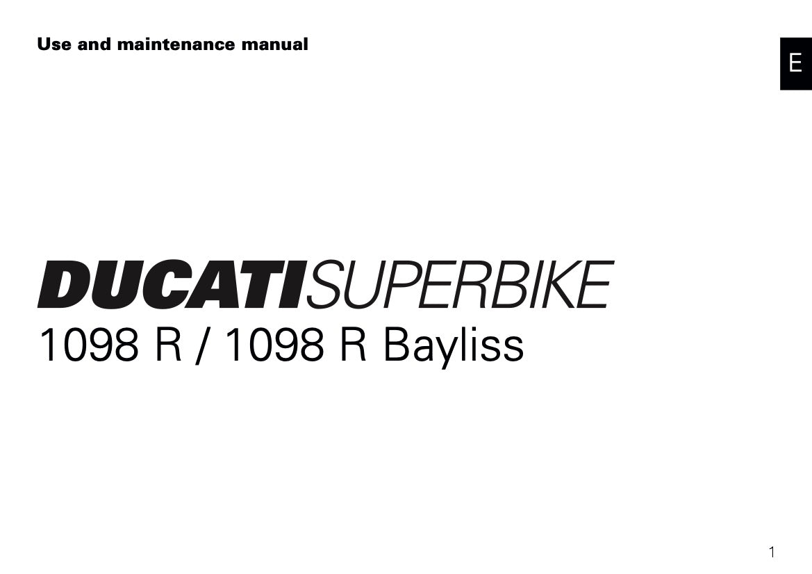 2009 Ducati 1098 R/1098 R Bayliss Owner's Manual | English