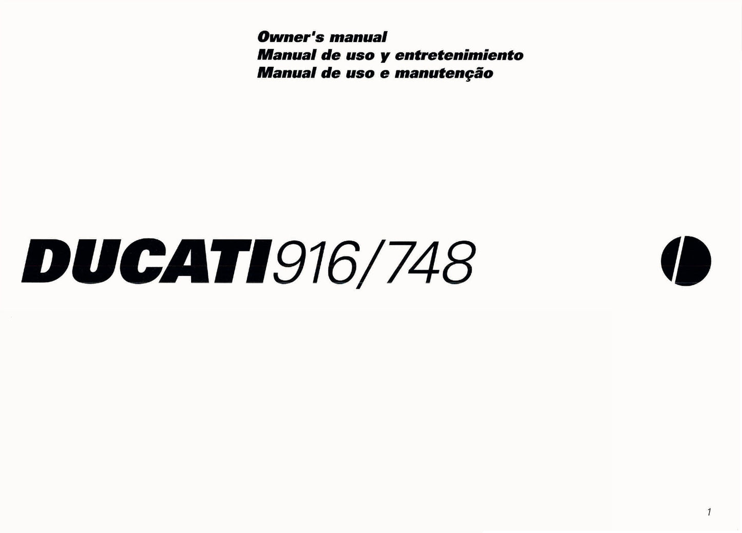 1998 Ducati 916/748 Owner's Manual | English
