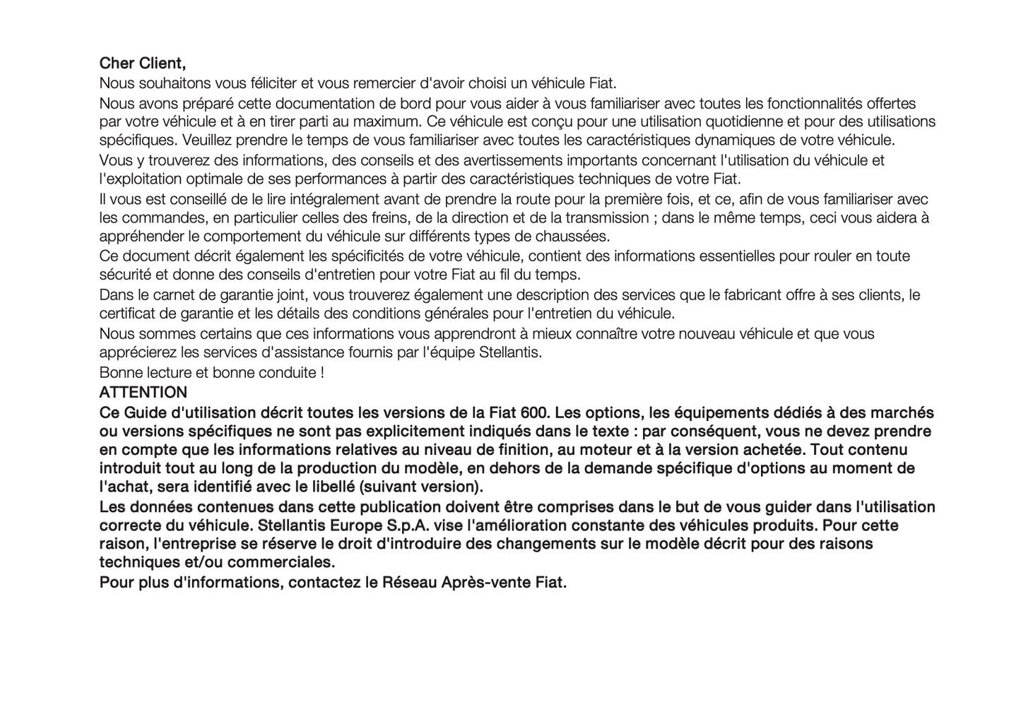 2025-2026 Fiat 600 Owner's Manual | French