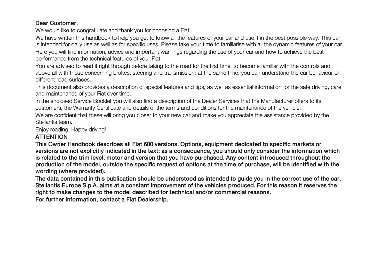 2026 Fiat 600 Owner's Manual | English