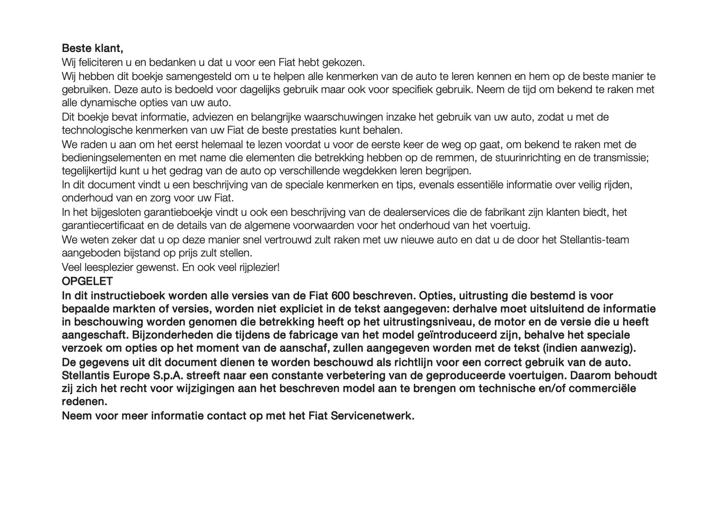 2024-2025 Fiat 600 Gebruikershandleiding | Nederlands