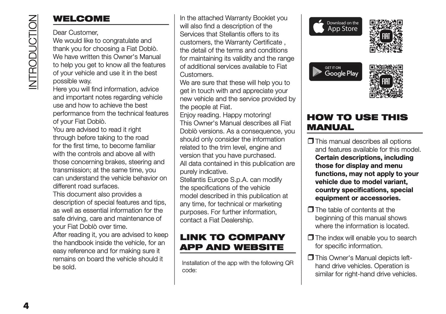 2025 Fiat Doblò Owner's Manual | English