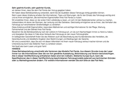 2026 Fiat Panda/Pandina Bedienungsanleitung | Deutsch