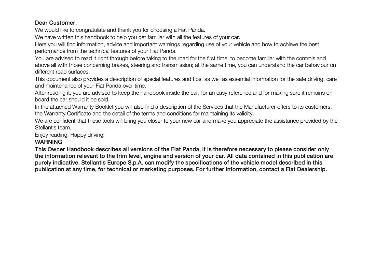 2026 Fiat Panda/Pandina Owner's Manual | English