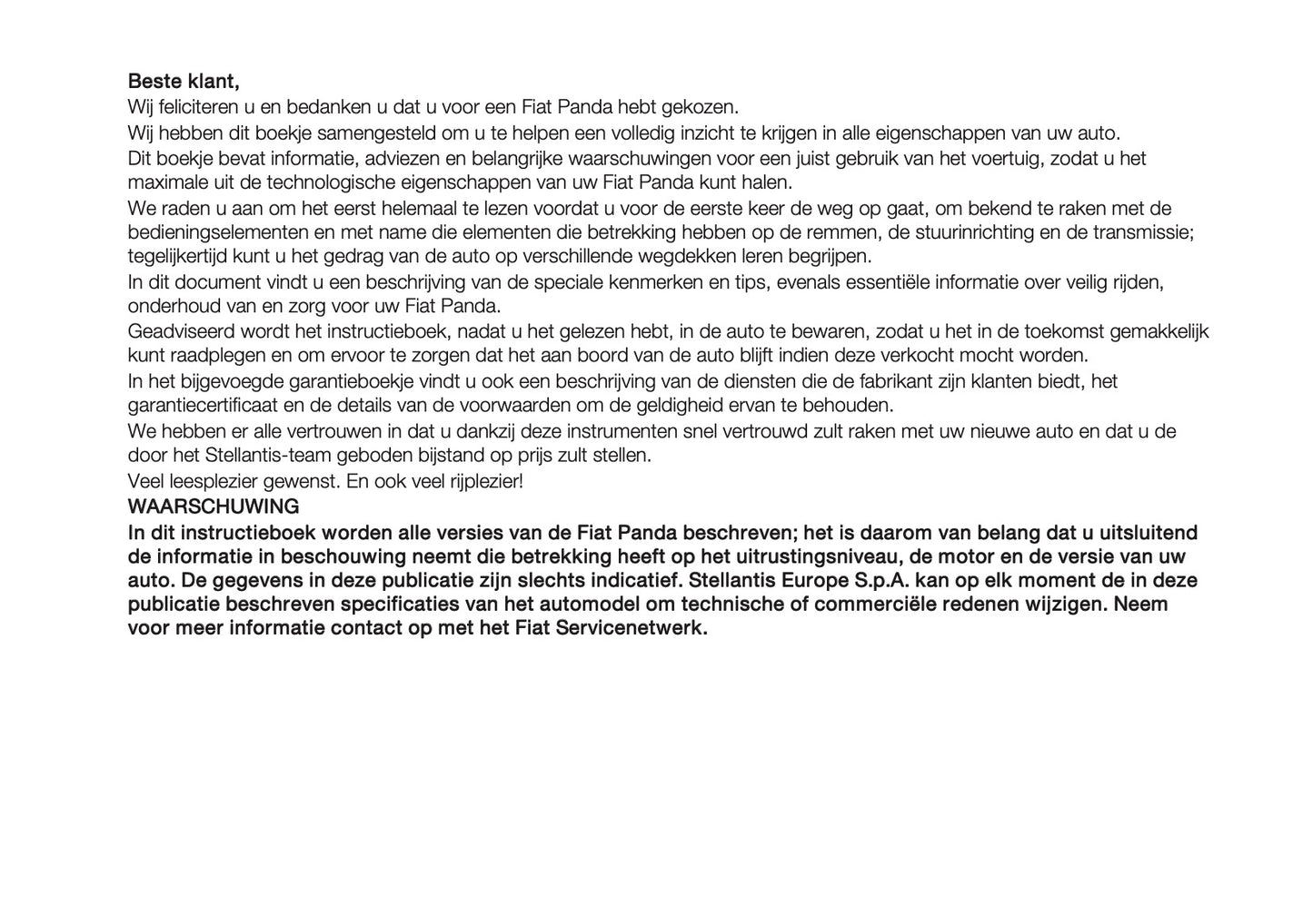 2024-2025 Fiat Panda/Pandina Gebruikershandleiding | Nederlands