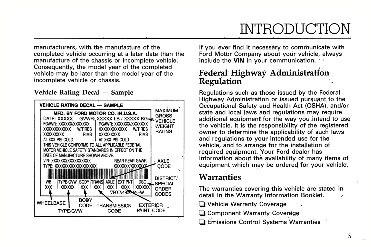 1994 Ford L-Series Owner's Manual | English