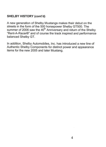 2006 Ford Shelby GT Owner's Manual Supplement | English
