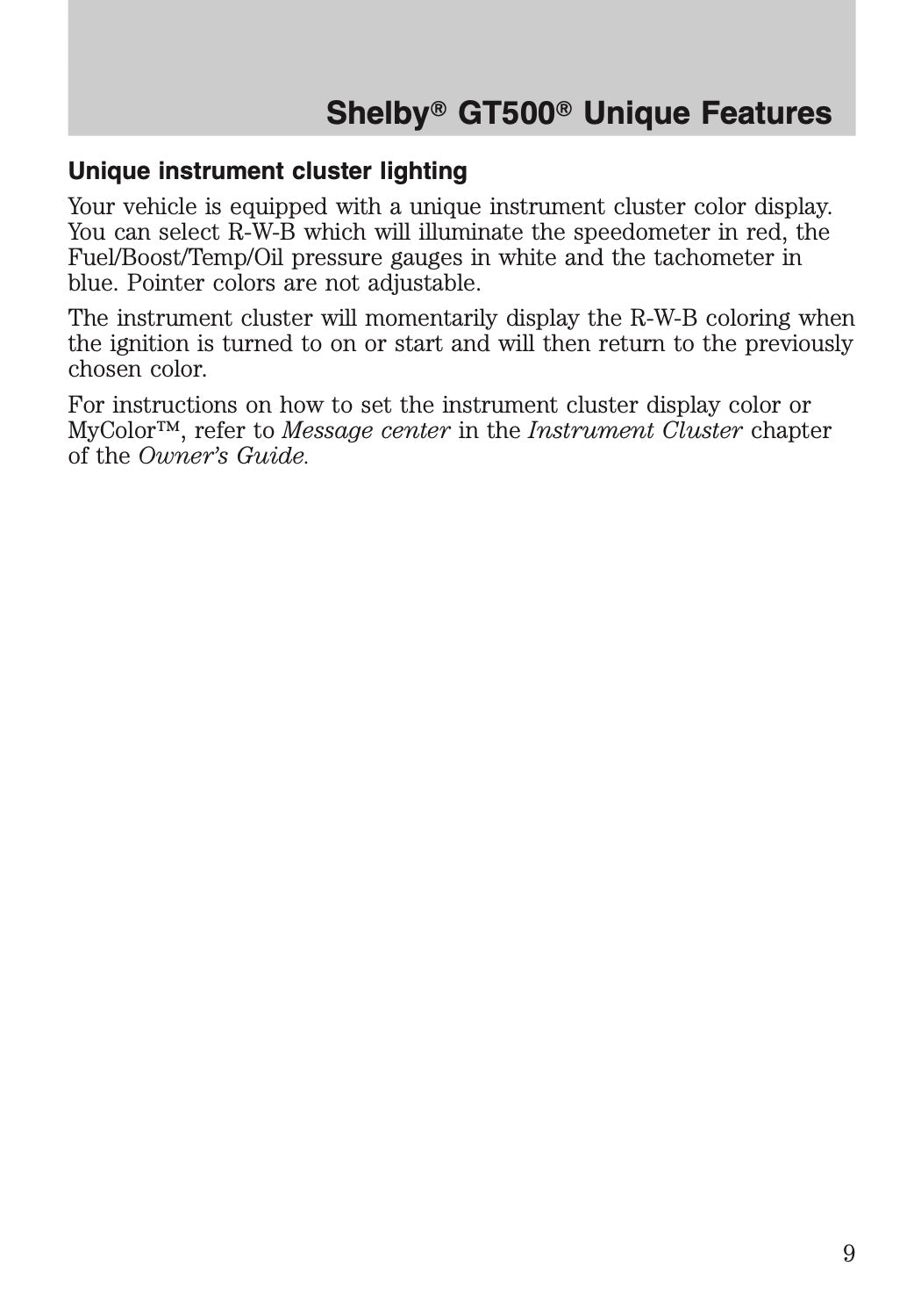 2012 Ford Shelby GT500 Supplement Manual | English