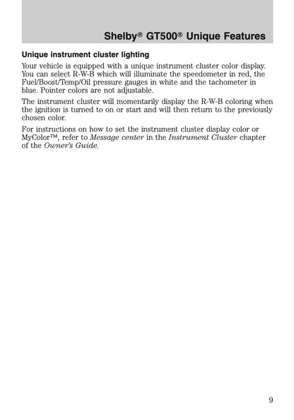 2012 Ford Shelby GT500 Supplement Manual | English