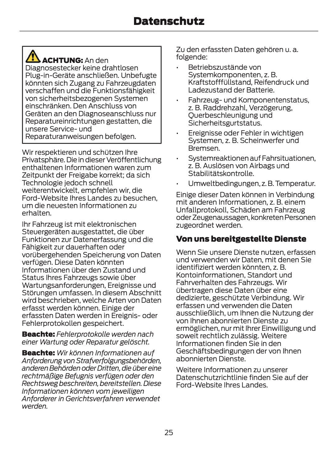 2024-2025 Ford Tourneo Courier/Transit Courier Bedienungsanleitung | Deutsch