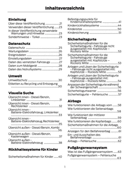 2024-2025 Ford Tourneo Courier/Transit Courier Bedienungsanleitung | Deutsch