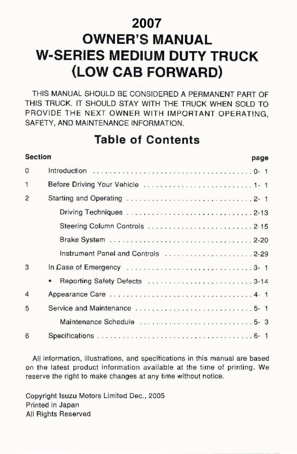 2007 GMC W-Series Owner's Manual | English