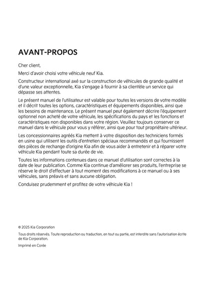 2025-2026 Kia Sportage Manuel du propriétaire | Français
