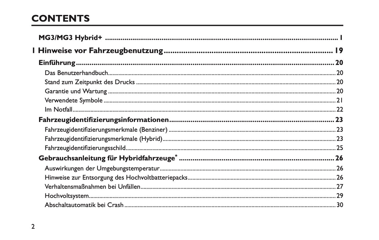 2025 MG MG3 Owner's Manual | German